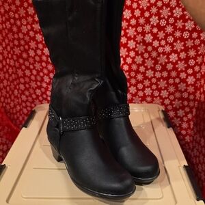 Easy Street Black Heeled Boots with Studded Strap